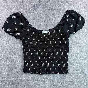 Hollister Women's XS Ruched Short Balloon Sleeve Off-shoulder Crop Top